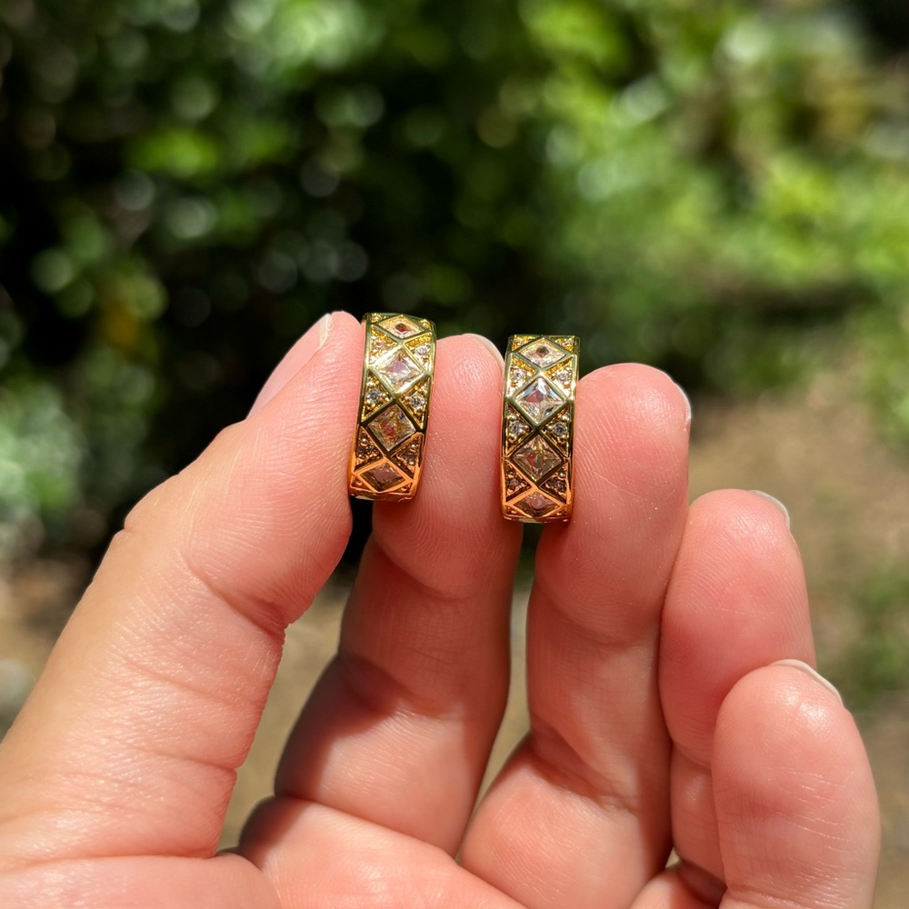18K Gold Plated Stainless Steel Diamond Hoop Earrings